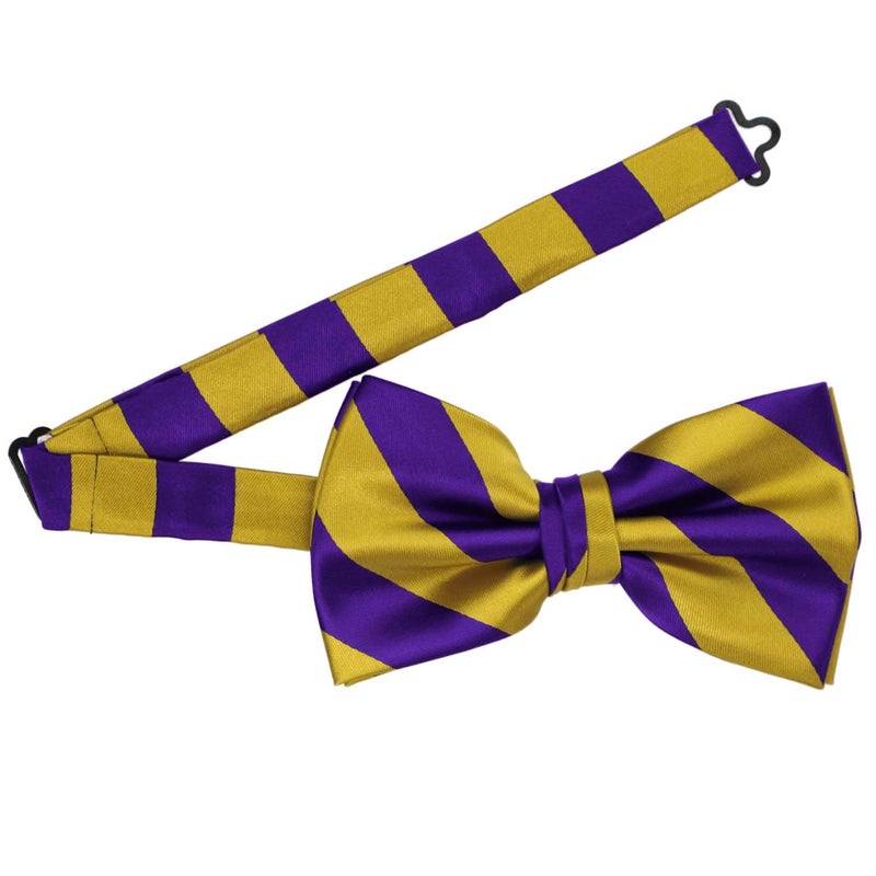 tiemart Striped Bow Tie (Dark Purple and Gold) - Image 4
